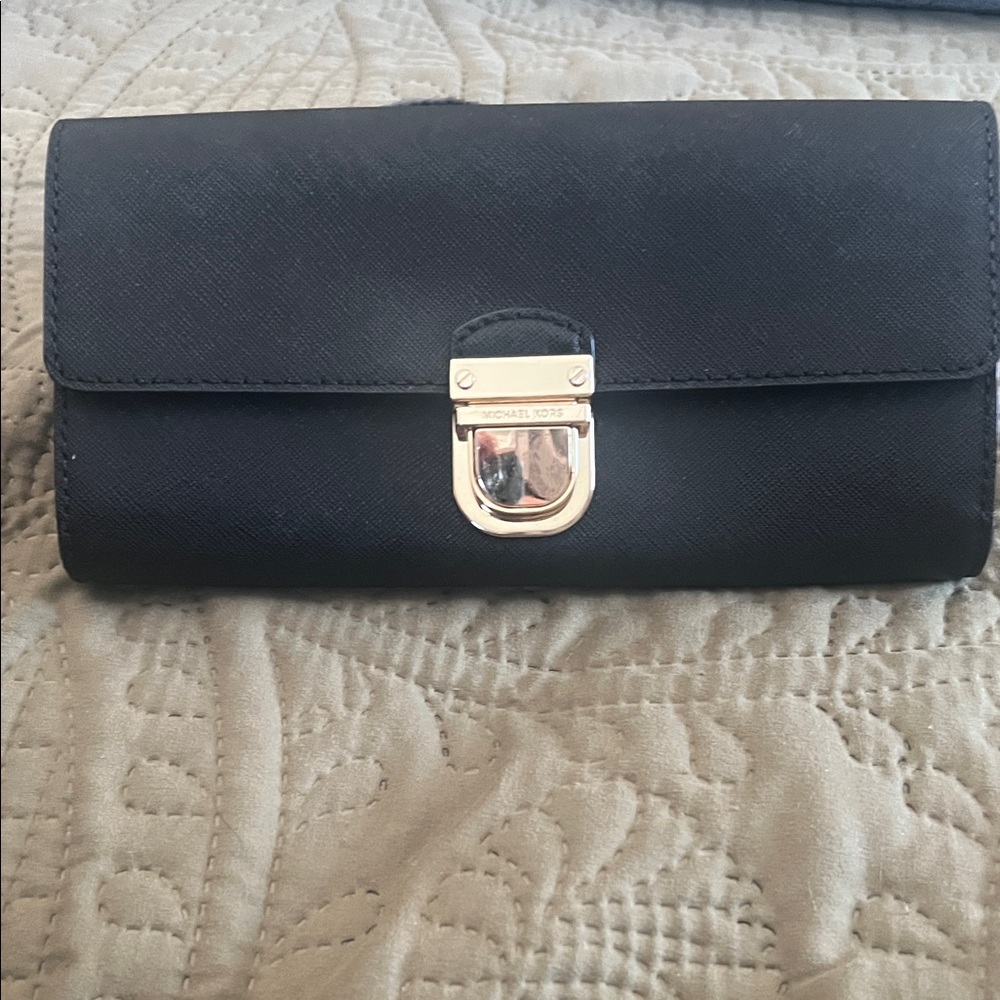 Michael Kors Black Wallet with Gold Clasp